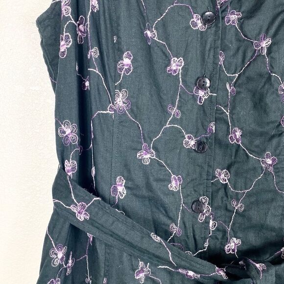 Vintage Black & Purple Floral Embroidered Belted Midi Dress - Picture 5 of 7
